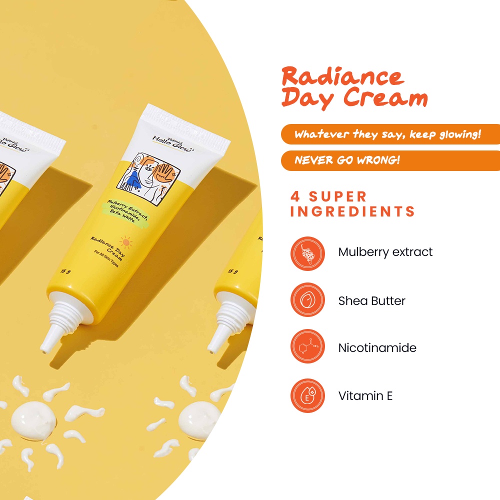 Dermies Hello Glow Radiance Day Cream 15g - Krim Wajah Pagi Pencerah + Vit E