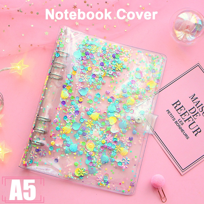 Binder Sequin A5 Ring 6 Sequins PVC Cover Loose Leaf File Organizer A5R6