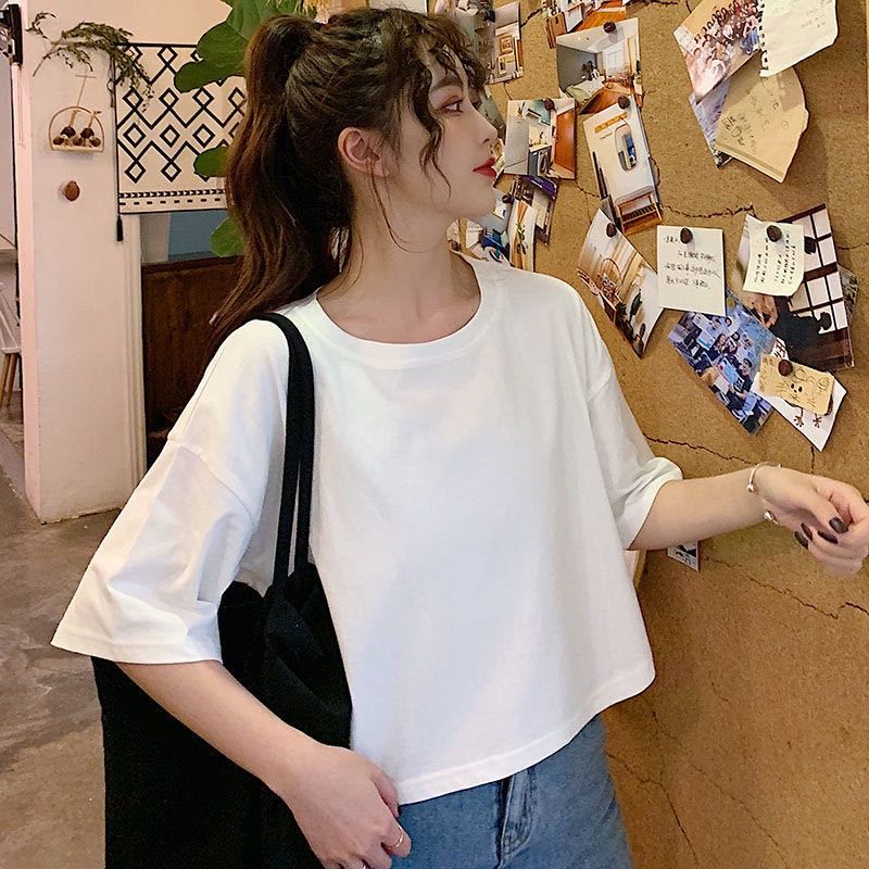 (M L XL XXL 3XL) KAOS CROP POLOS Oversize Basic Crop Top Tee Shirt Cotton Combed Korean Ulzzang Style Jumbo Denim Mustard Lilac Beige Black White