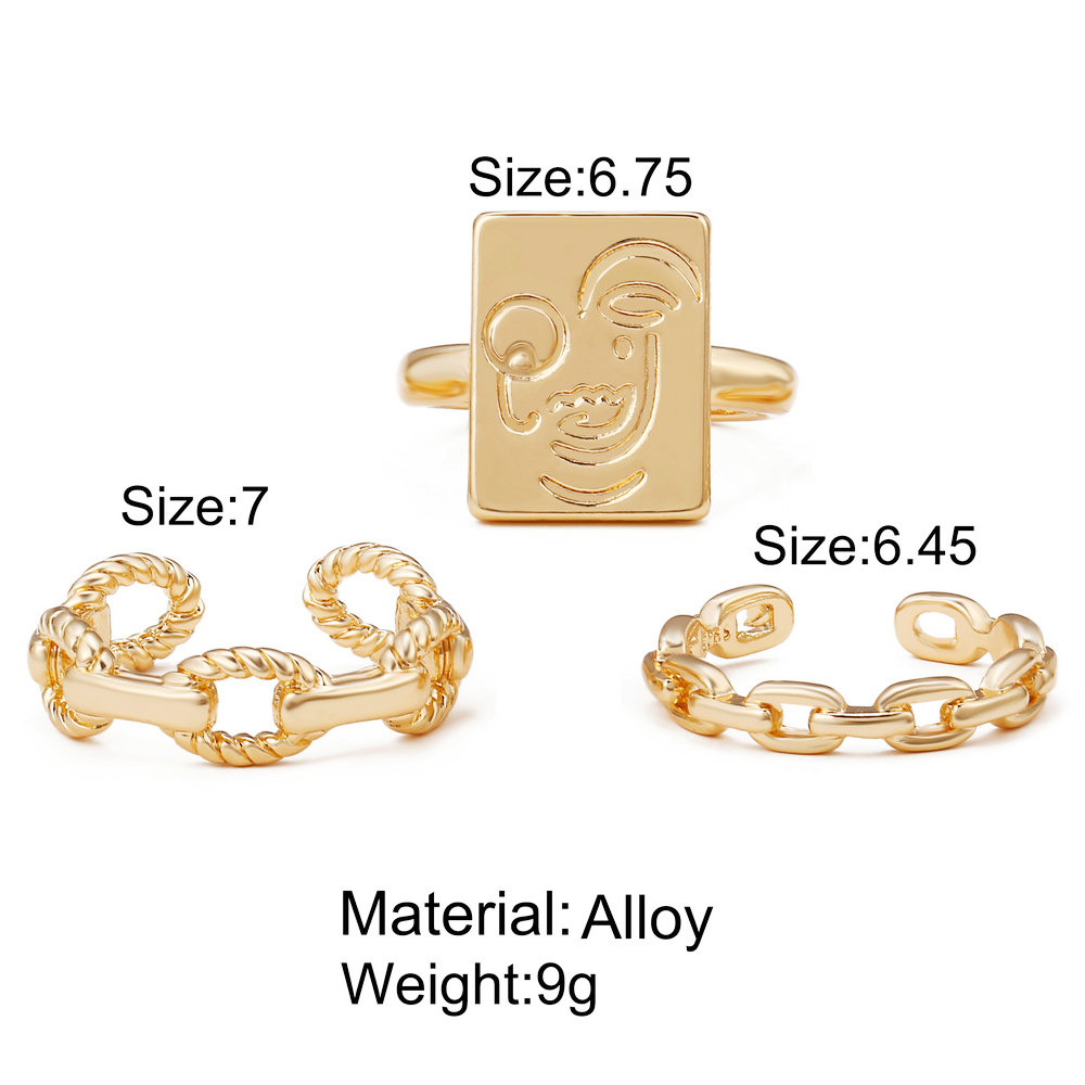 Fashion Retro Face Smiley Band Rings Adjustable Twist Braided Designs Gold Colors Finger Ring Jewelry Female