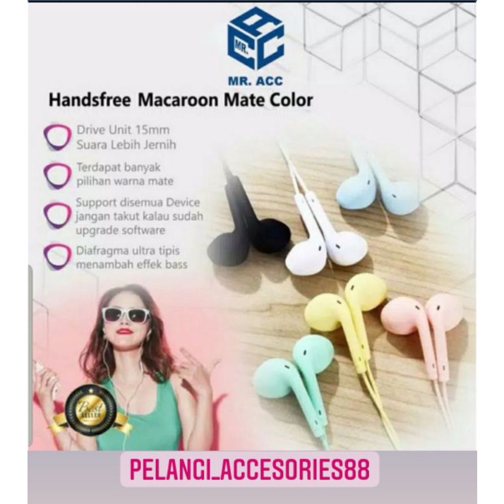 EARPHONES MACARON MR.ACC SUPER BASS WARNA WARNI - HEADSET --PELANGI ACCESORIES88