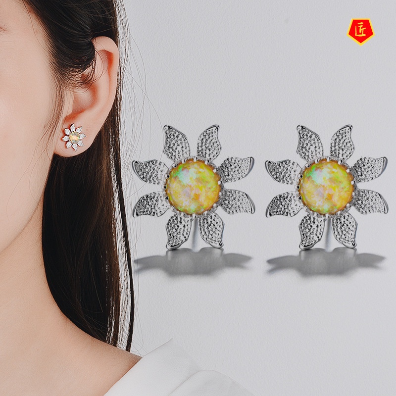 [Ready Stock]New Creative Sunflower Opal Earrings