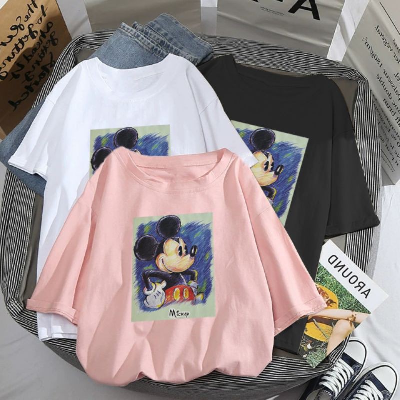 MICKEY BLUE  / TERMURAH BAJU KAOS KATUN WANITA LENGAN PENDEK / TUMBLR TEE / BAJU SANTAI