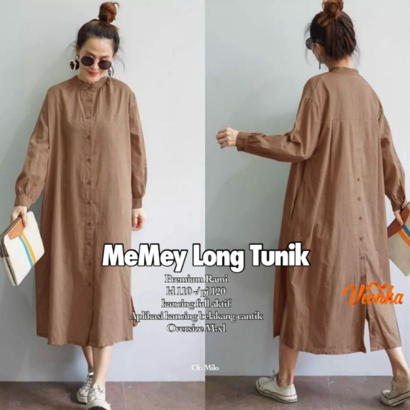 Memey long tunik katun linen jumbo ld 120 xxl