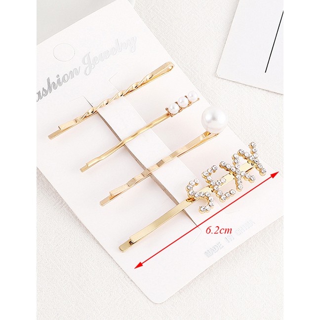 LRC Jepit Rambut Fashion Gold Letter Hairpin Set Y61535