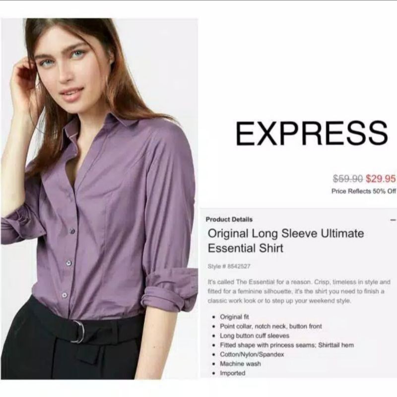 EXPRESS Kemeja Essential / Original Long Sleeve Ultimate Essential Shirt
