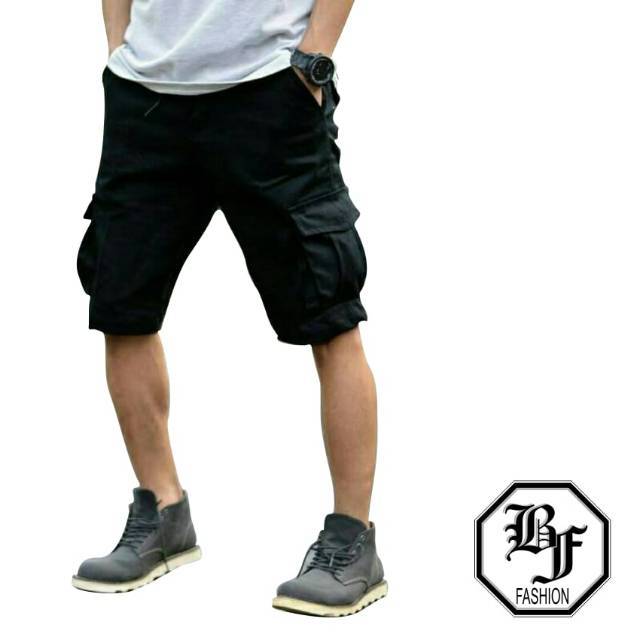 Celana pendek hitam cargo / short pants pria gunung pendek 