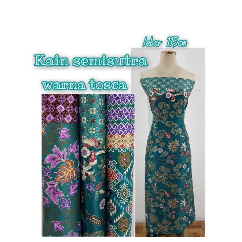 Bahan kain batik semi sutra sutera halus warna tosca/kain semisutra murah meteran