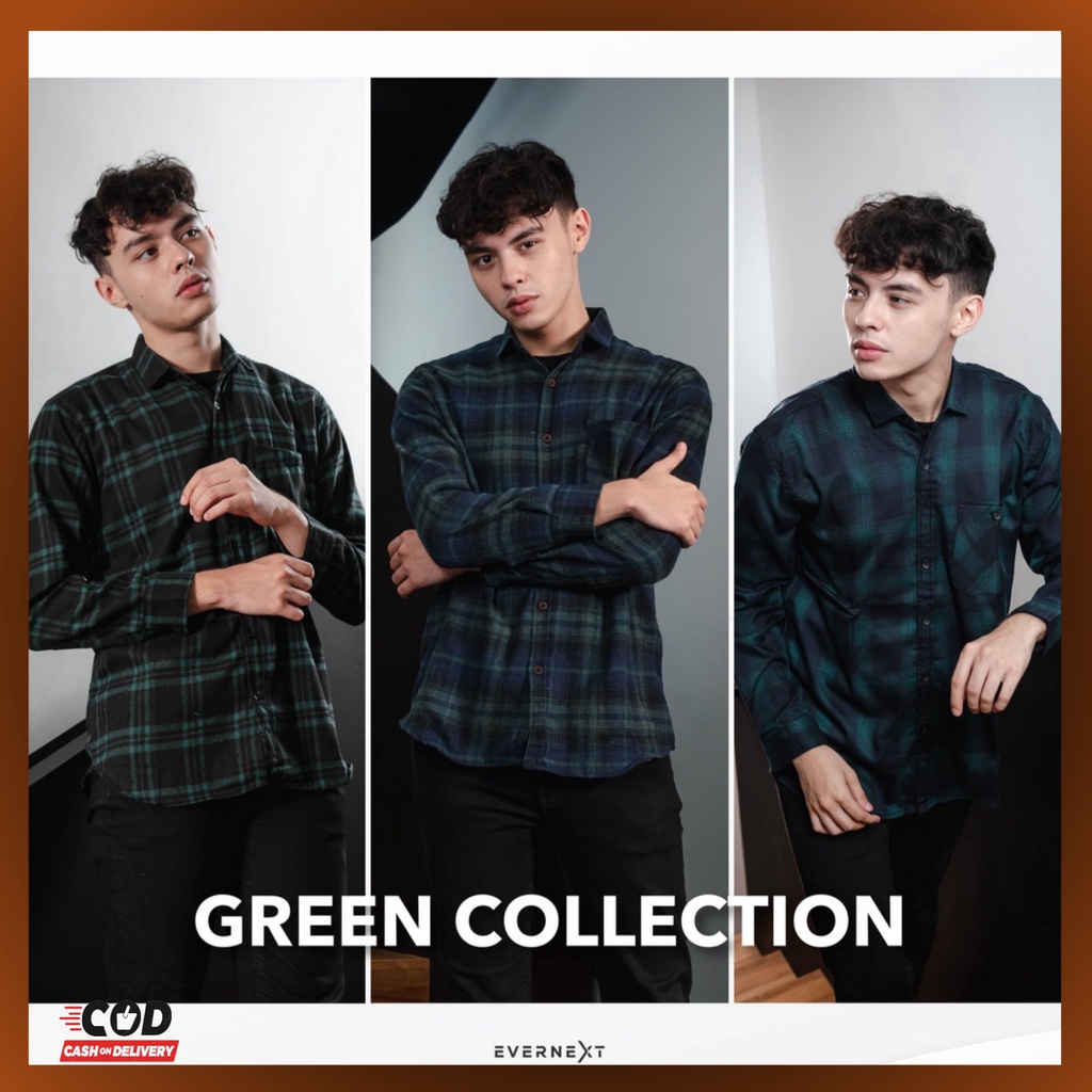 Kemeja Flannel Pria Lengan Panjang  Casual Green Flannel Pria Terbaru