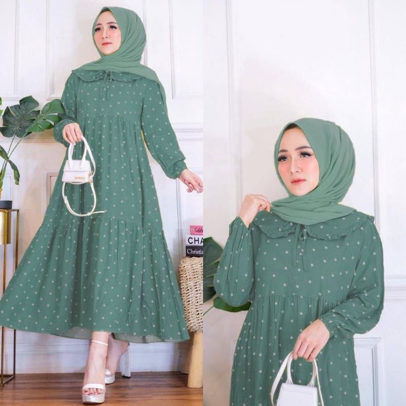 DRESS KANIA// GAMIS RAMPEL POLKADOT/ POLKA KEKINIAN TERBARU 2022// GAMIS LEBARAN// CHIKI MIDI DRESS MOTIF WANITA