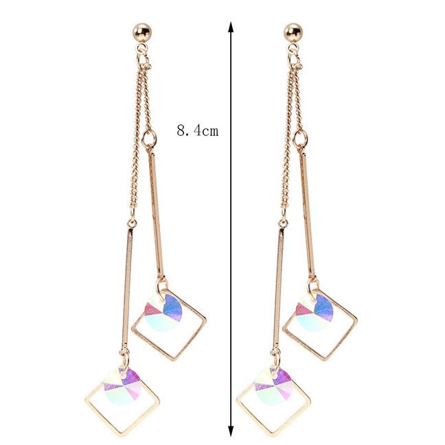 LRC Anting Tusuk Fashion Gold Color Square Shape Design Earrings