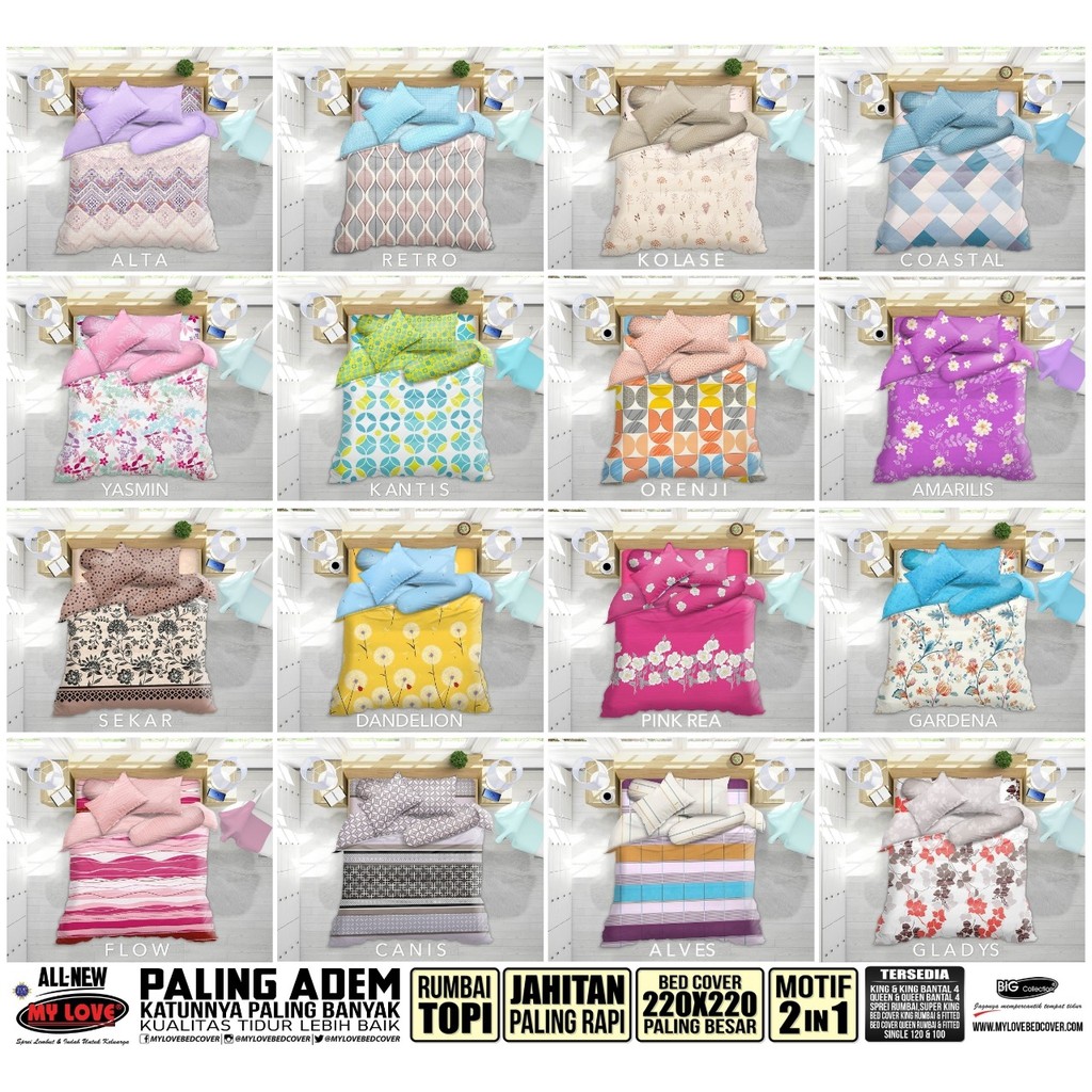Bedcover + sprei 1 set My love uk 160 x 200 ( Queen Size )