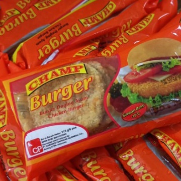 Champ Burger 315gr Halal, Burger Daging Ayam, (isi 6 pcs)