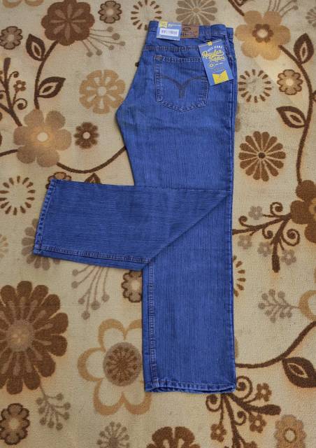 (33-38) Celana Jeans Pria / Cowok Panjang Biru Model Standar Regular / Slim Murah