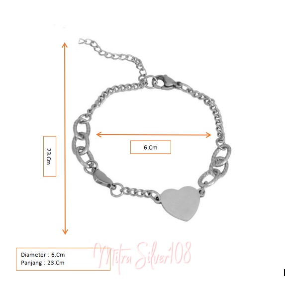 [MS108] GL 15 - - Gelang wanita model love ala korea | aksesoris wanita gaya elegan | gelang titanium wanita anti karat | kalung murah | kalung polos | kalung silver