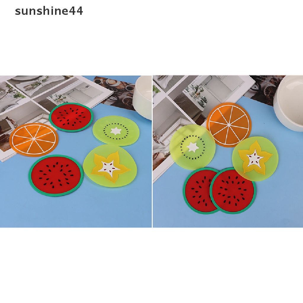 Sunshine Tatakan Gelas Bahan Silikon Anti Slip Bentuk Buah  .