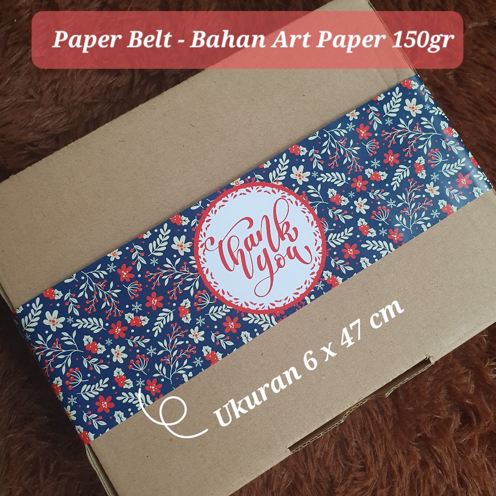 

Paper Belt Selongsong Dus Hampers Box Kotak paperbelt Art Paper 6x47 cm - Tulisan Made with Love Thank You