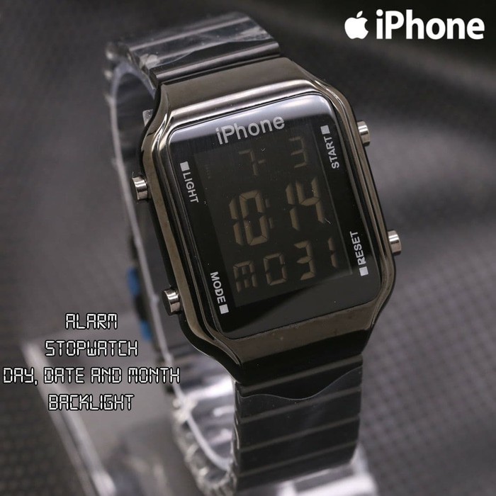 Jam Tangan Pria / Cowok Iphone Watch Digital Rantai Full Black
