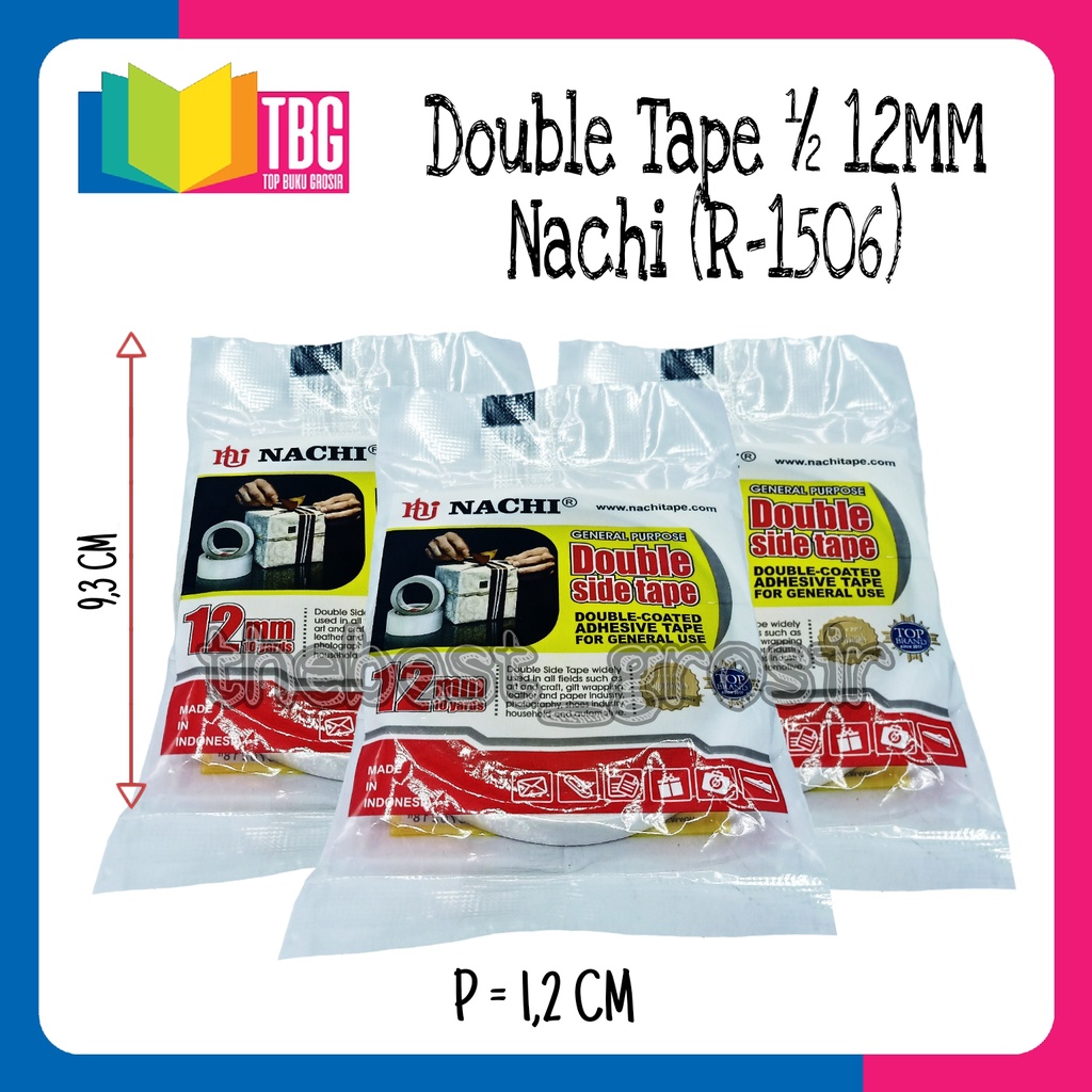 

1 ROLL DOUBLE TAPE 1/2 X 12MM NACHI/ DOUBLE SIDE TAPE/ DOUBLE COATED ADHESIVE TAPE NACHI (R-1506)