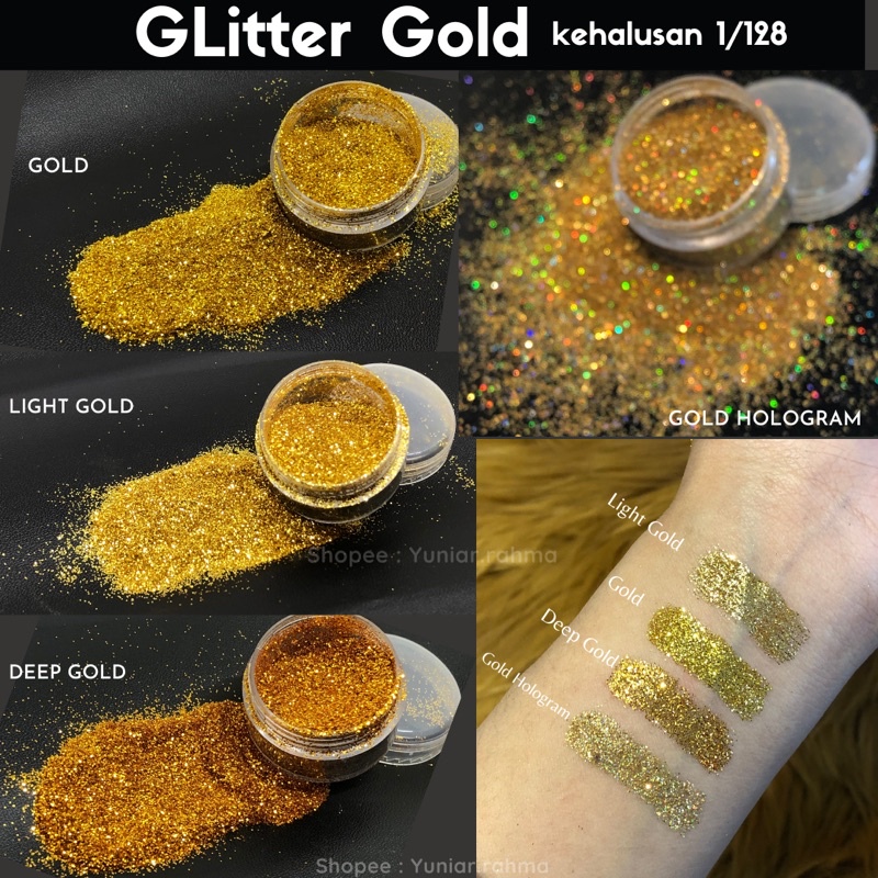 4 WARNA GLITTER GOLD KEHALUSAN 1/128 (0,2mm) ISI 10GR GLITTER HENNA GLITTER KOSMETIK