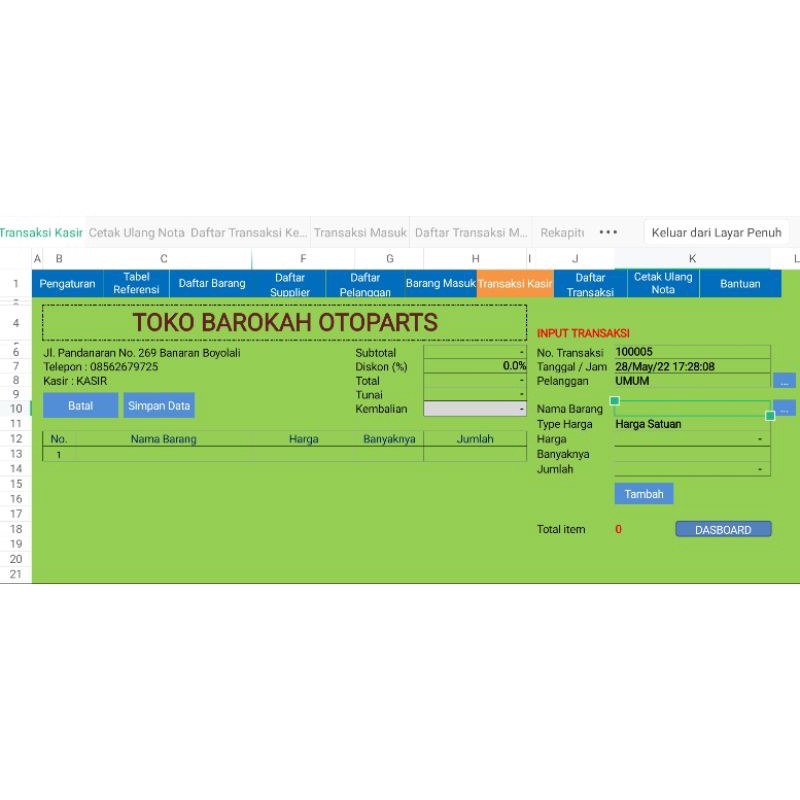 Aplikasi Kasir ExcelVba