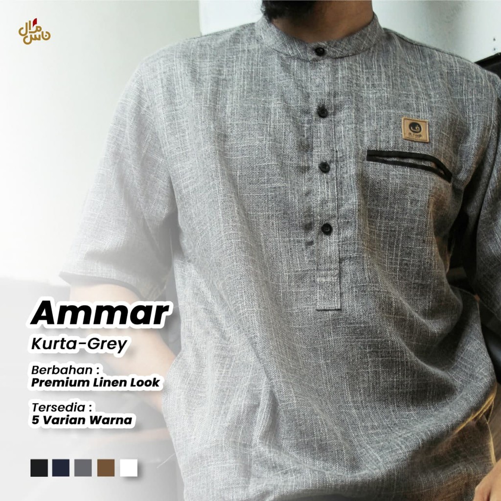 Baju Koko Gamis Kurta Pria Model Ammar BONUS PECI