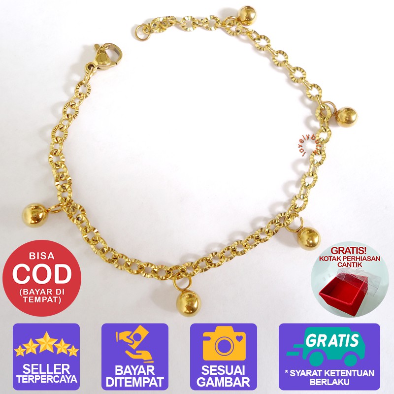 Lovelybutik Gelang Tangan Wanita Titanium Anti Luntur Model Nori donat Bol4 Uk 18 cm BONUS KOTAK PERHIASAN