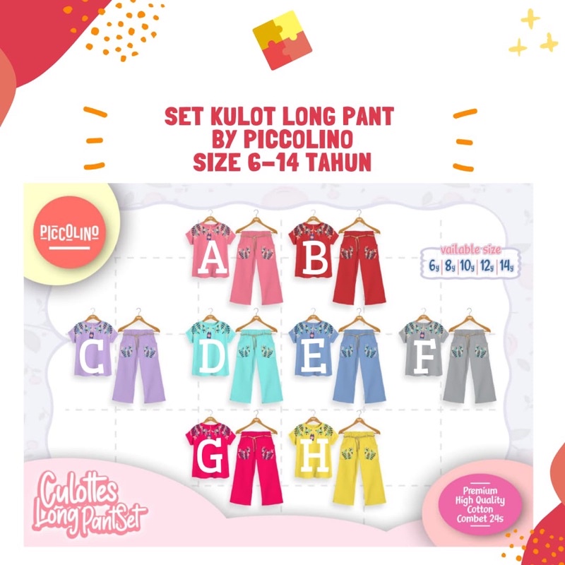 SET KULOT JUNIOR SIZE 6-14 BY PICCOLINO