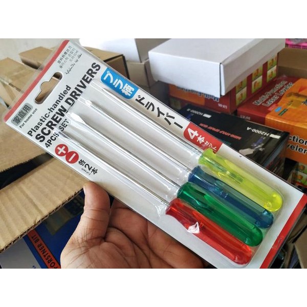 Obeng Plus Minus Set 4pcs Belimbing ScrewDriver 4 pcs + - Multifungsi (+) (-) Serbaguna +- ples min