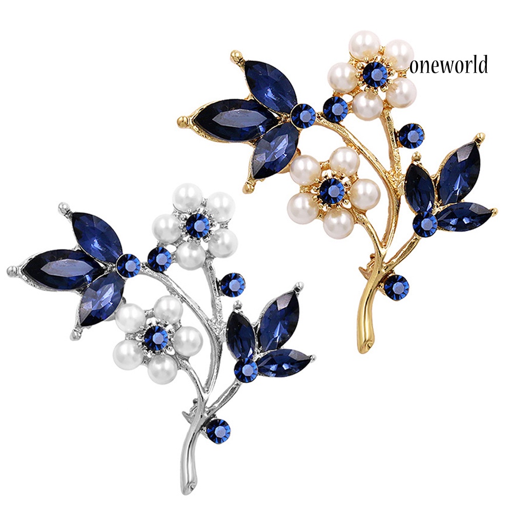 OW@ Women Faux Pearl Rhinestone Petals Flowers Brooch Pin Jewelry Clothing Accessory