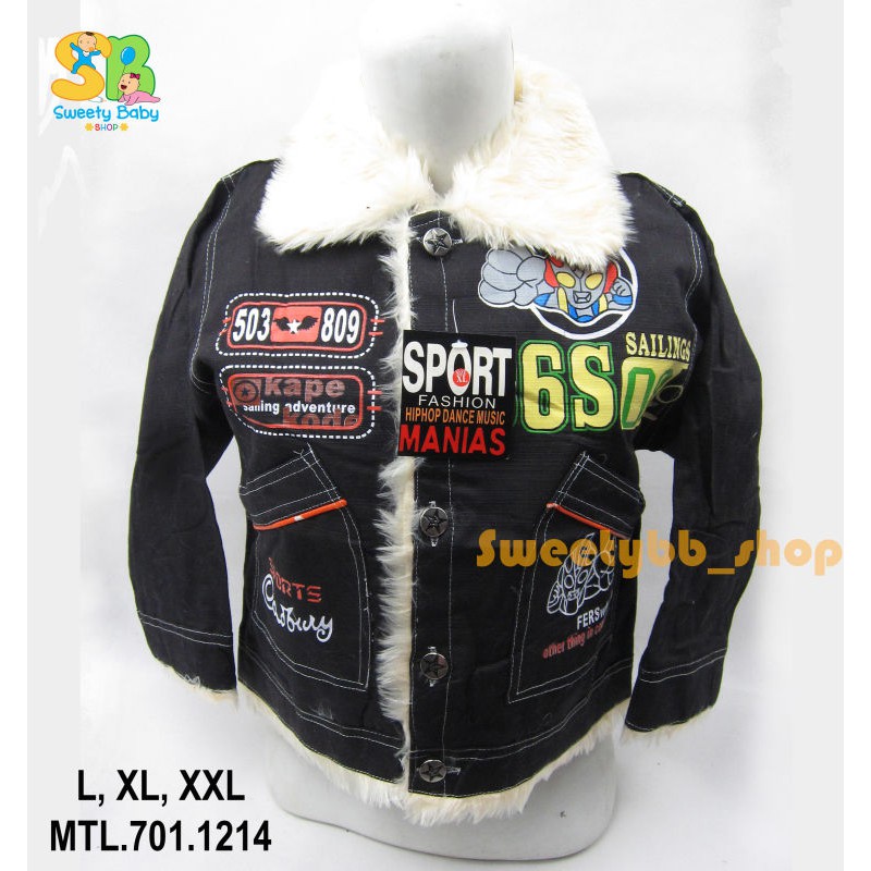 Jaket anak laki jeans bulu hangat 3-4th / jaket anak cowok