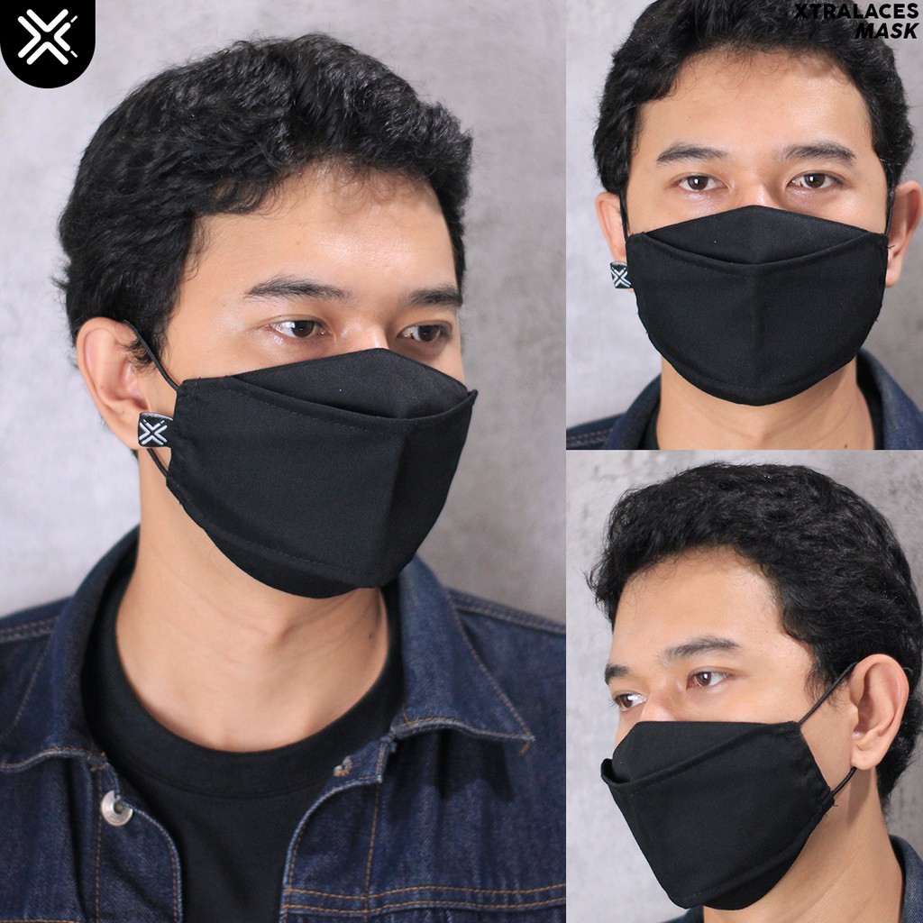 PROMO ! Masker Kain 3D Premium Hitam / 3D Mask / Masker Kain Earloop
