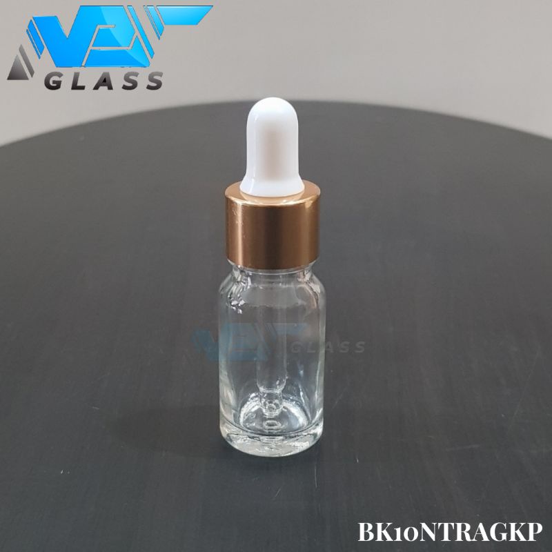 botol kaca pipet 10ml bening tebal - ring almunium gold