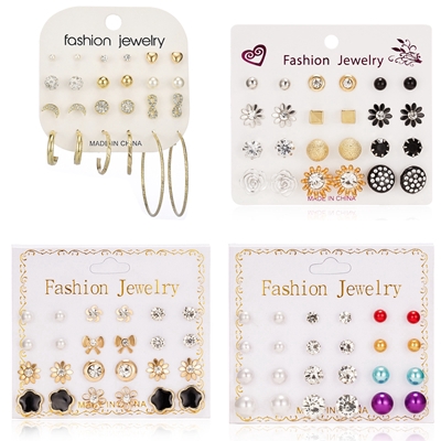 Anting SET 12PCS Gaya Korea Berbagai Bentuk Simple untuk Wanita Women Earrings Piercing