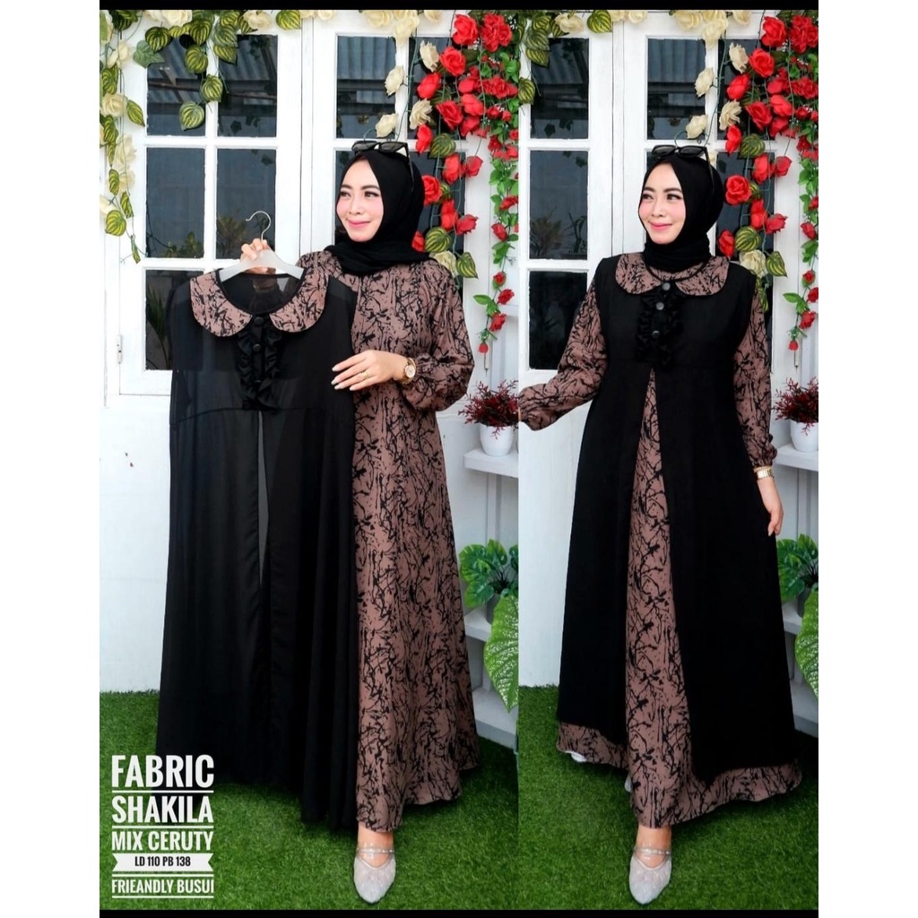 Gamis + auter Wanita - motif akar - EVR - FX