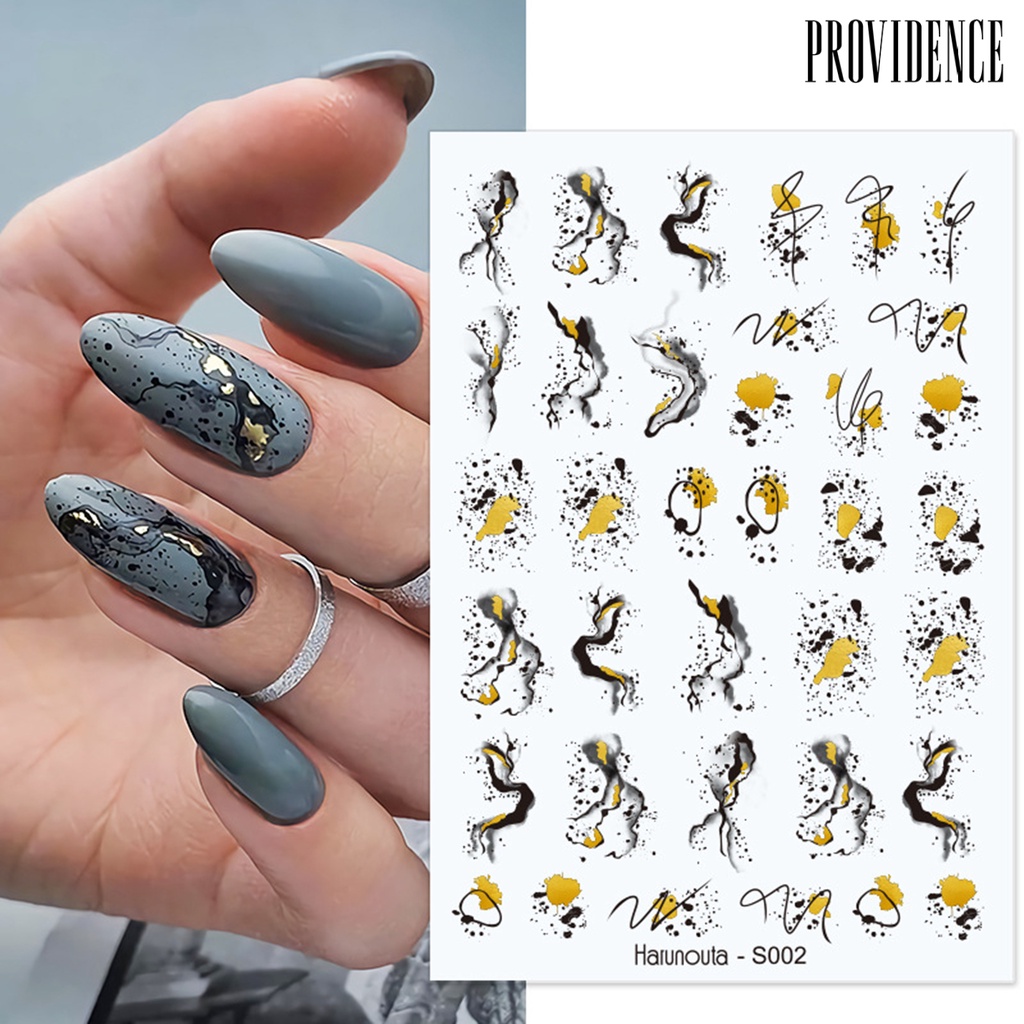 Providence Stiker Kuku Motif Bunga / Daun / Geometri Warna Hitam / Putih Untuk Nail Art / Manicure