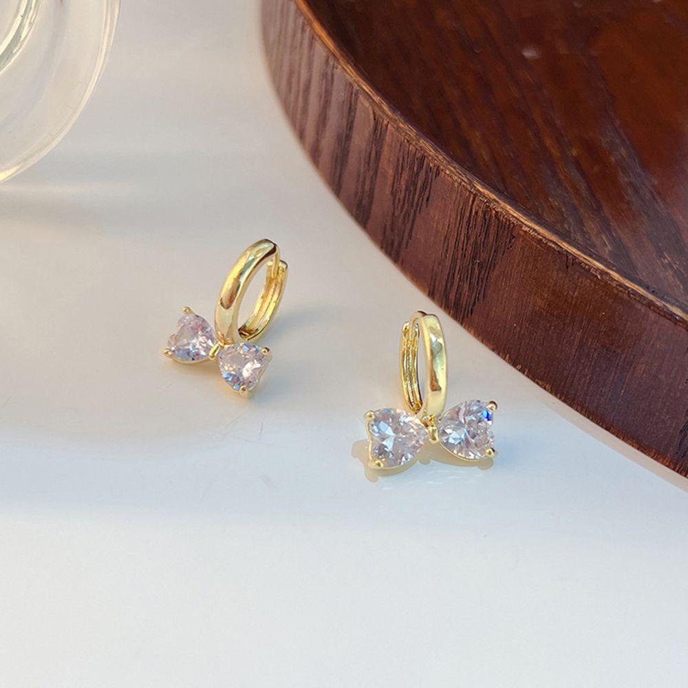 Anting Tusuk Gantung Bahan Alloy Desain Pita Hias Berlian Imitasi Gaya Eleganklasik Untuk Wanita