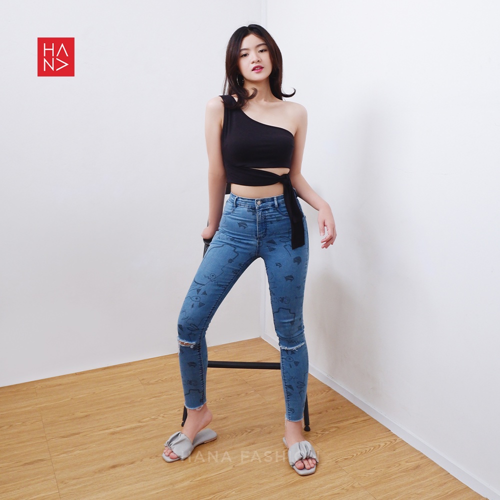 HanaFashion JKT - Alicia One-Shoulder Crop Stylish Wanita Murah - CT091