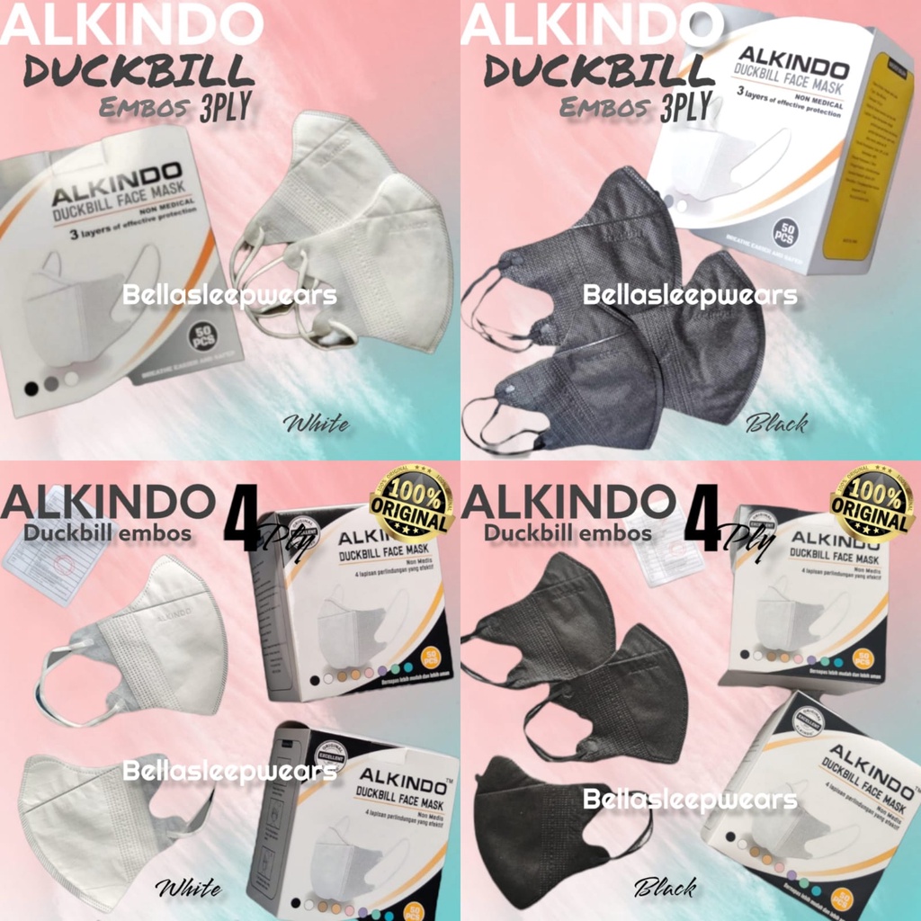 MASKER 4PLY DUCKBILL MOUSON ALKINDO EMBOS GARIS BOX ISI 50PC- MASKER DUCKBILL 4PLY EMBOS