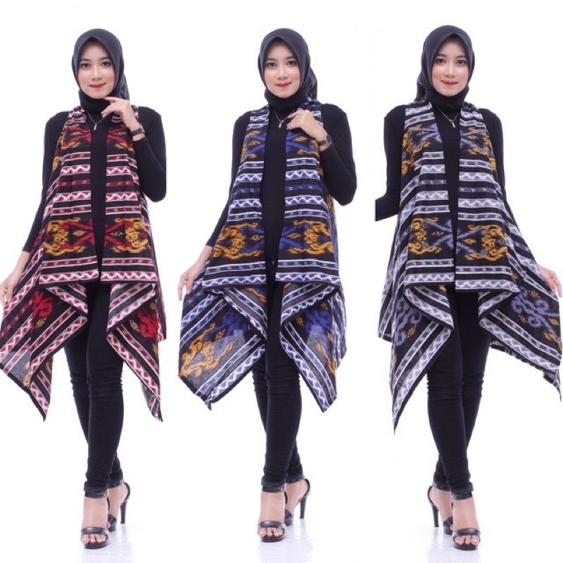 3 warna Vest TL Songket #1 Batik Kardigan Wanita Outerwear Rompi Tenun Tanpa Lengan