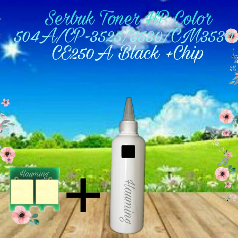 Serbuk Toner HP 504A CP3520 CP3525 CP3525N CP3525DN CP3525X CM3530 CM3530FS CE250A Black + Chip