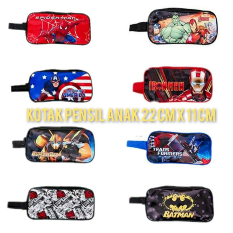 KOTAK PENSIL ANAK SUPERHERO CAPTAI  AMERICA MARVEL SPIDERMAN TRANSFORMERS IRON MAN SUPERMAN BATMAN