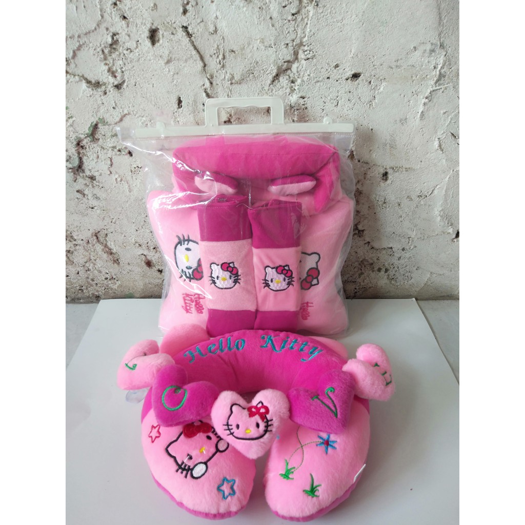 Set Interior Mobil Karakter Hello Kitty - 3in1-Renceng Love-Bantal leher