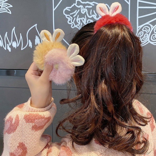 SCRUNCHIE BULU BUNNY - Premium ikat rambut bulu halus - Scrunchie bunny lucu murah