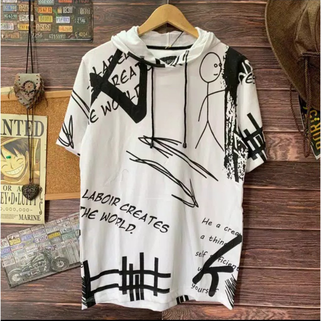 kaos hoodie lengan pendek pria pulprint motif panah panah