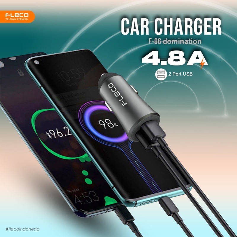 PROMO SAVER MOBIL FLECO F66 DOMINATION CAR CHARGER 2USB 4.8A METAL MATERIAL HIGH QUALITY POWER