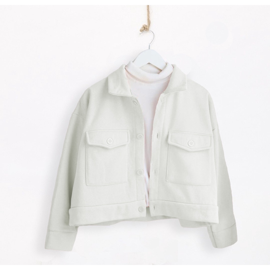 Jaket Wanita Button Outer Jaket Modis Wanita Musim semi Longgar Solid Fashion Korea Untuk Sehari har-Jacket Poket White