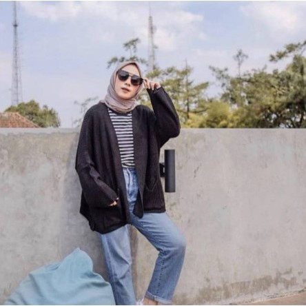 CARDINGAN WANITA/LOCCY CARDI/CARDIGAN RAJUT OVERSIZE-HITAM