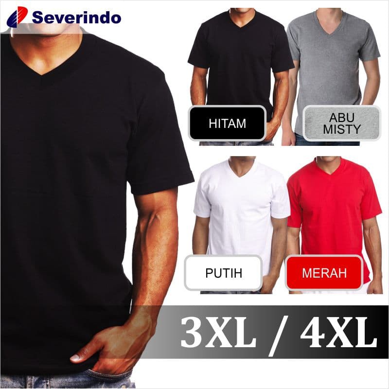 Fashion Pria Baju Kaos Polos V-Neck Kaos Oblong Distro Jumbo Big Size XXL 3XL 4XL - TULIS WARNA, 4XL