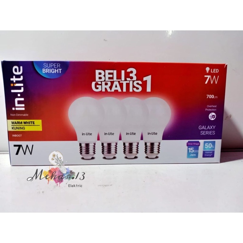 Lampu INLITE / IN-LITE LED Bulb Bohlam Murah 5W / 7W / 9W / 12W / 15W Paket Beli 3 Gratis 1